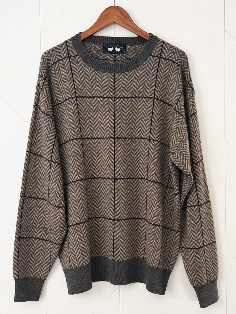 Woods & Gray Vintage 100% Cotton Herringbone Windowpane Knit Sweater XL